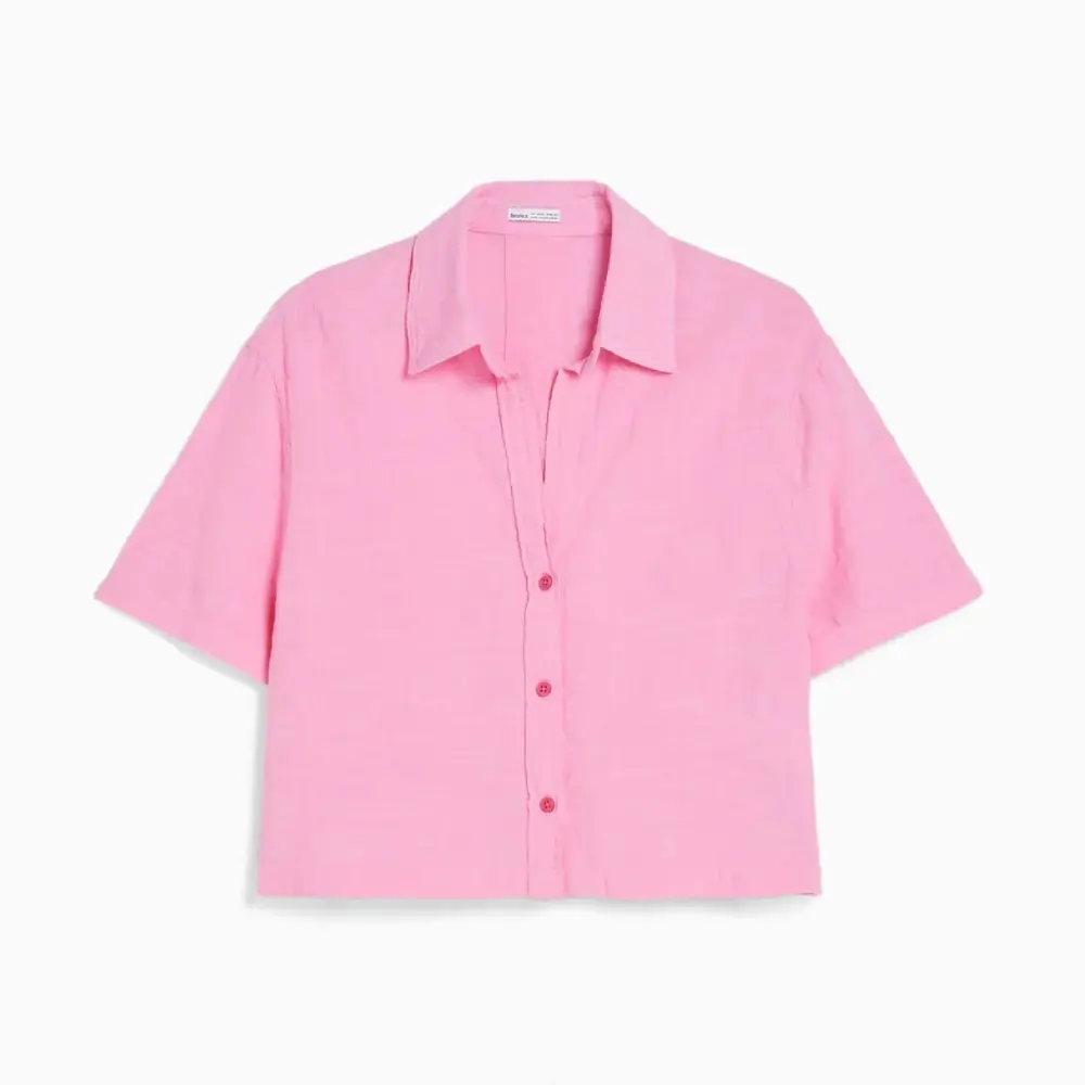 

Рубашка Bershka Short Sleeve Textured Rustic, розовый