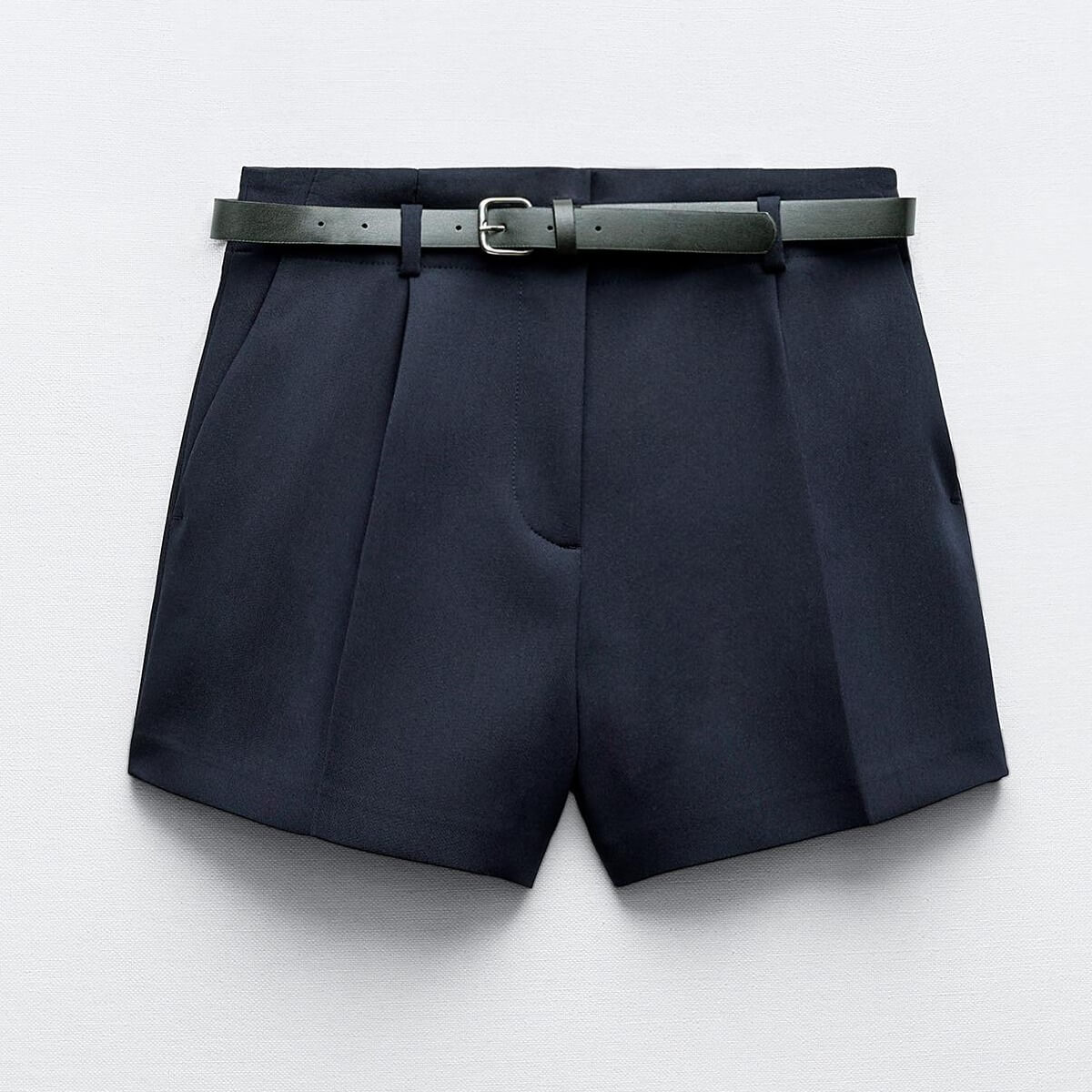 Шорты Zara Basic With Belt, темно-синий
