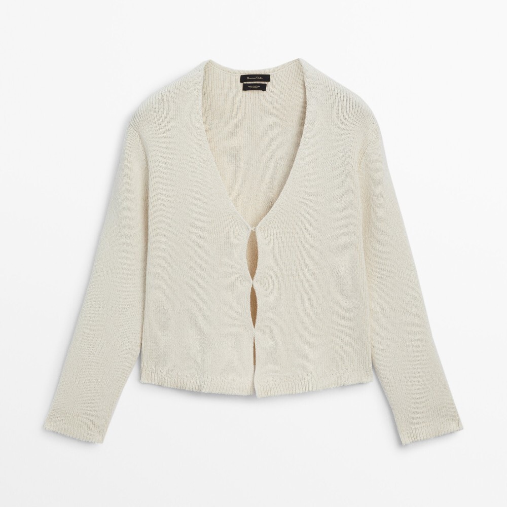 

Кардиган Massimo Dutti Knit With Hook Fastenings, кремовый, Бежевый