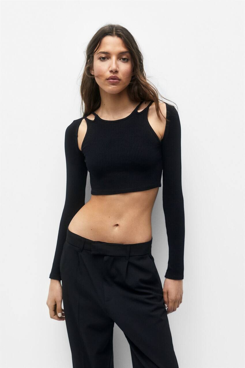 

Укороченный топ с грелками для рук Pull&Bear, черный
