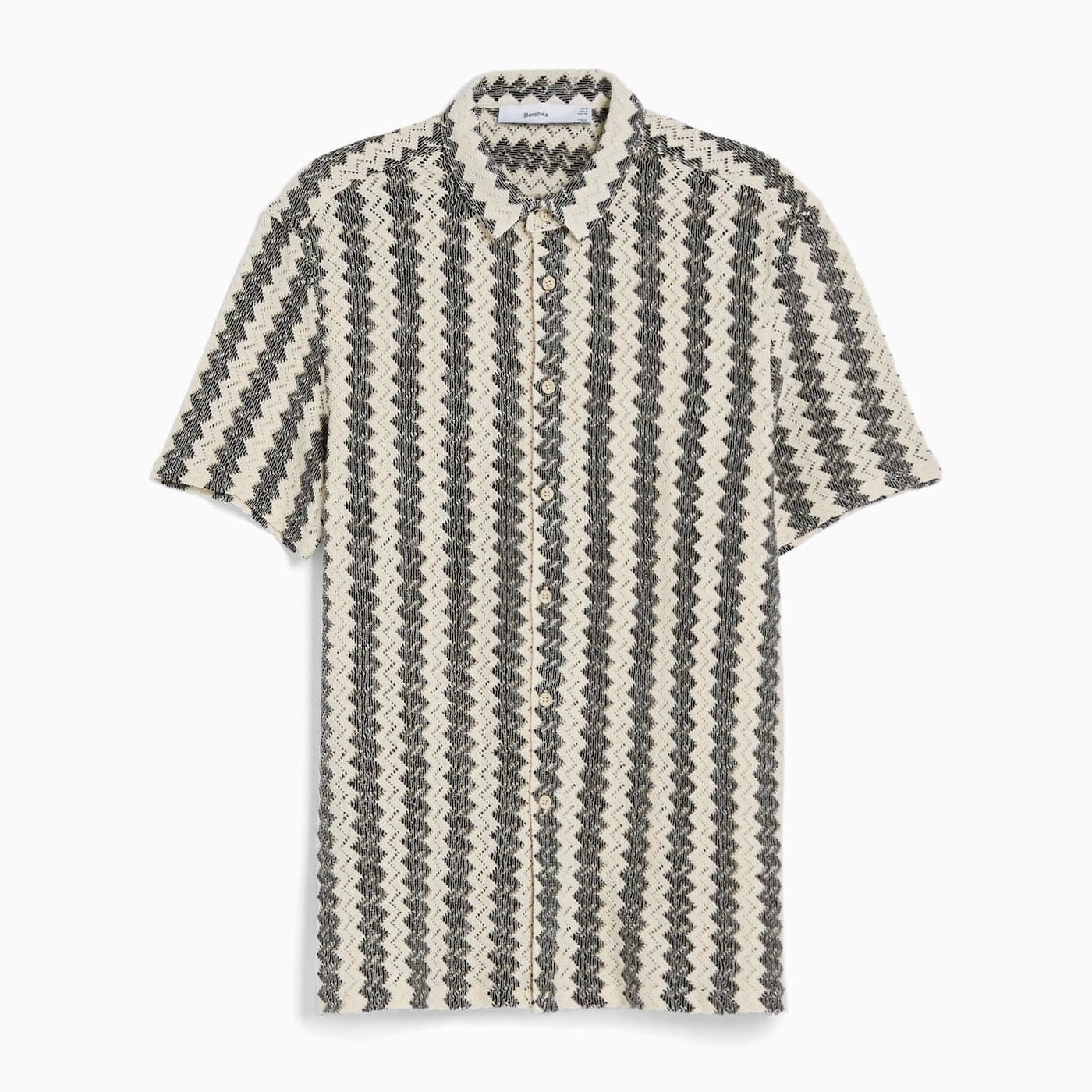 

Рубашка Bershka Open Knit Short Sleeve, белый/серый