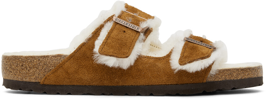 

Коричневые сандалии из овечьей шерсти Arizona Birkenstock