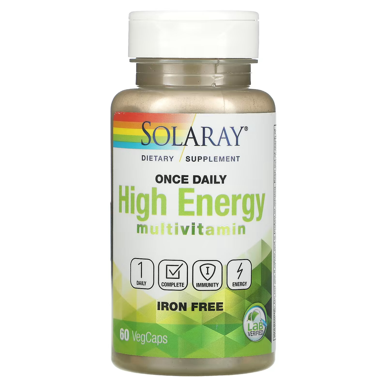 Solaray, Once Daily, высокоэнергетические мультивитамины, без железа, 60 растительных капсул solaray once daily мультивитамины с высокой энергией 120 вегетарианских капсул