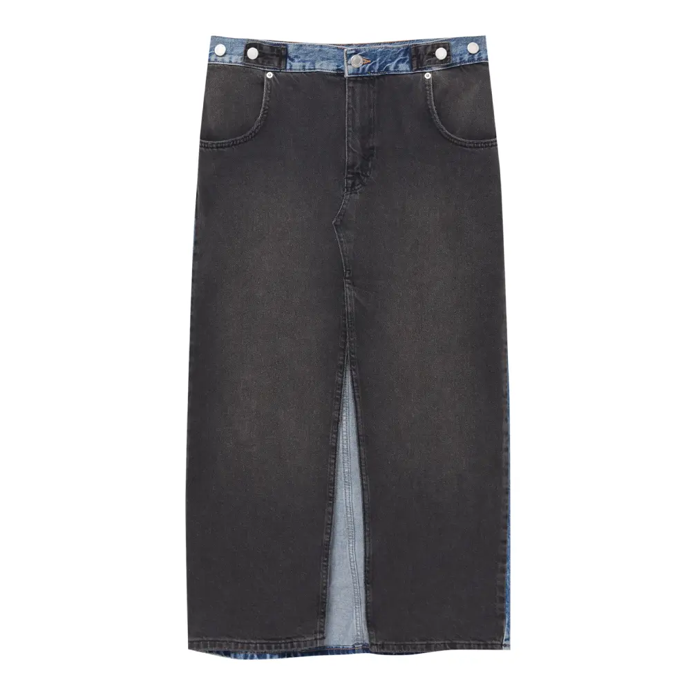 

Юбка Pull&Bear Contrast Denim Midi, черный/синий