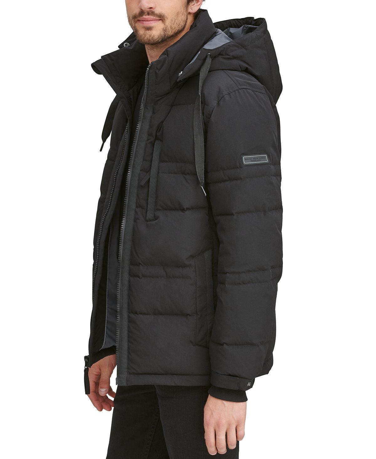 Мужская мятая пуховая куртка huxley со съемным капюшоном Marc New York, черный цена и фото