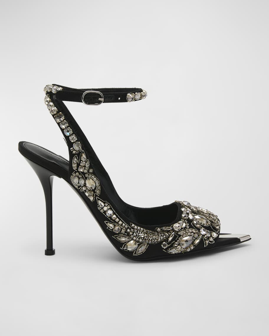 

Панк-сандалии с ремешком на щиколотке и кристаллами Alexander McQueen