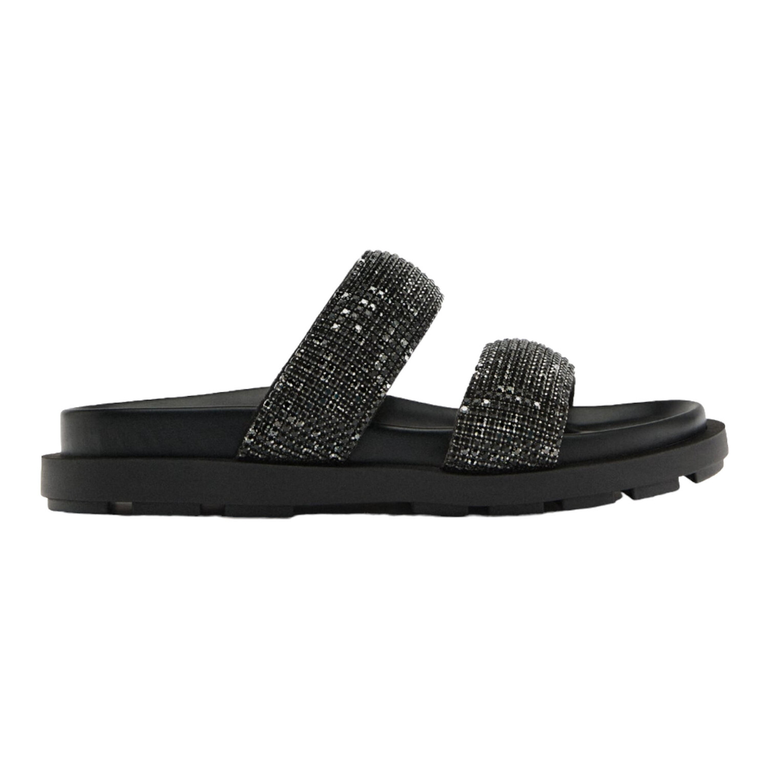 Сандалии Zara Flat Slider With Rhinestones, черный