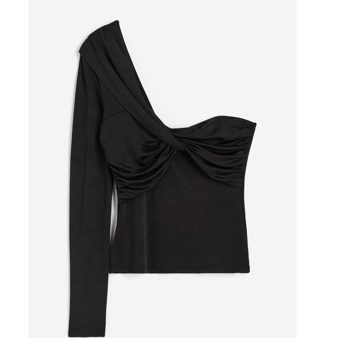 Топ с открытым плечом H&M Draped, черный лонгслив черный danya с открытым плечом размер 46