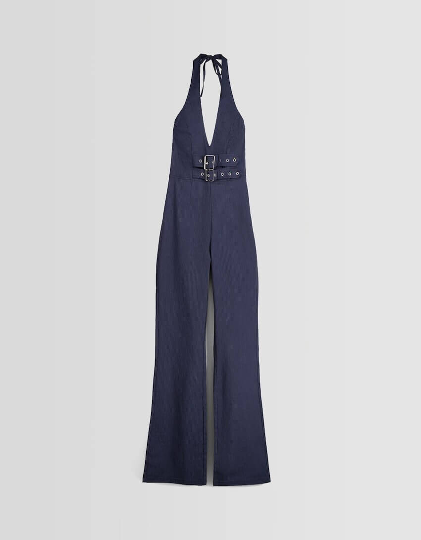 

Комбинезон Bershka Fitted Pinstripe With Buckles, темно-синий