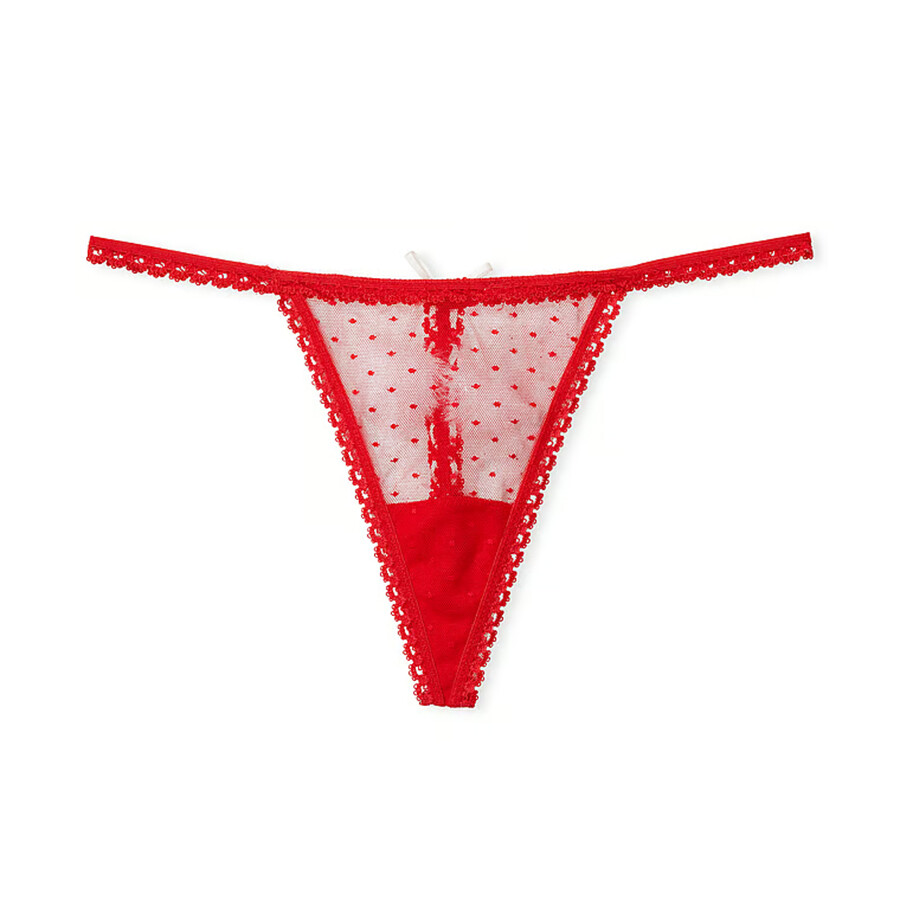 

Трусы Victoria's Secret Dream Angels Dotted Mesh Lace-up V-string Pom Poms, красный