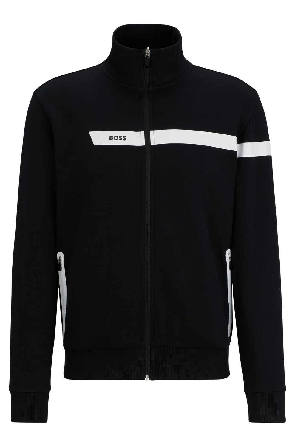 

Толстовка Boss Cotton-blend Zip-up With Graphic Logo Stripe, черный