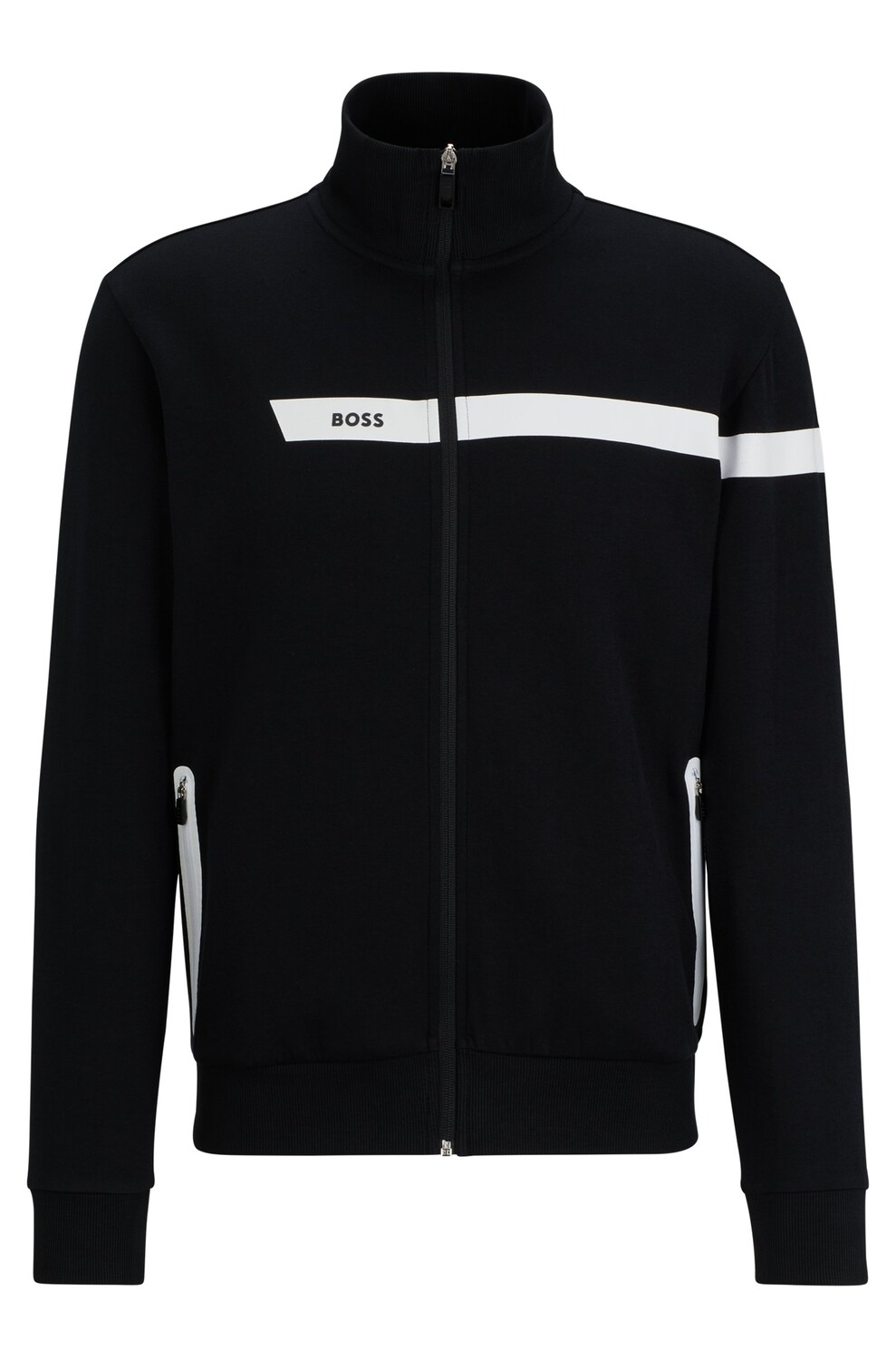 Толстовка Boss Cotton-blend Zip-up With Graphic Logo Stripe, черный