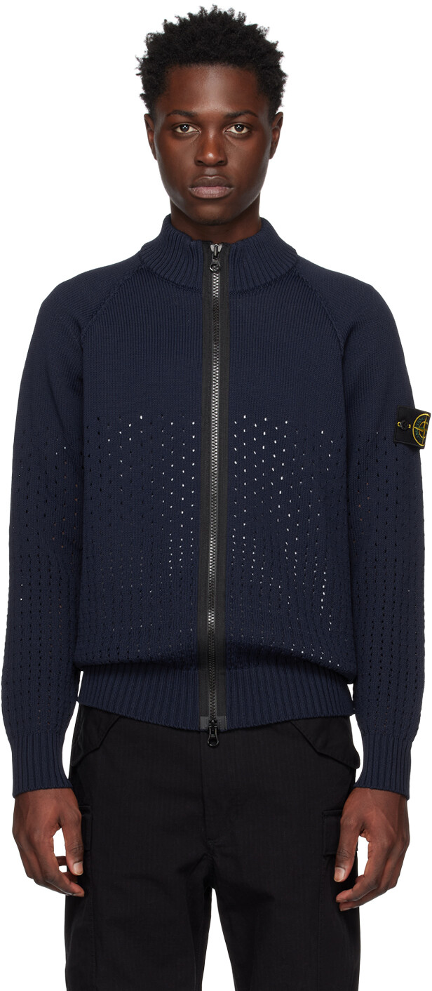 

Темно-синий свитер с перфорацией Stone Island