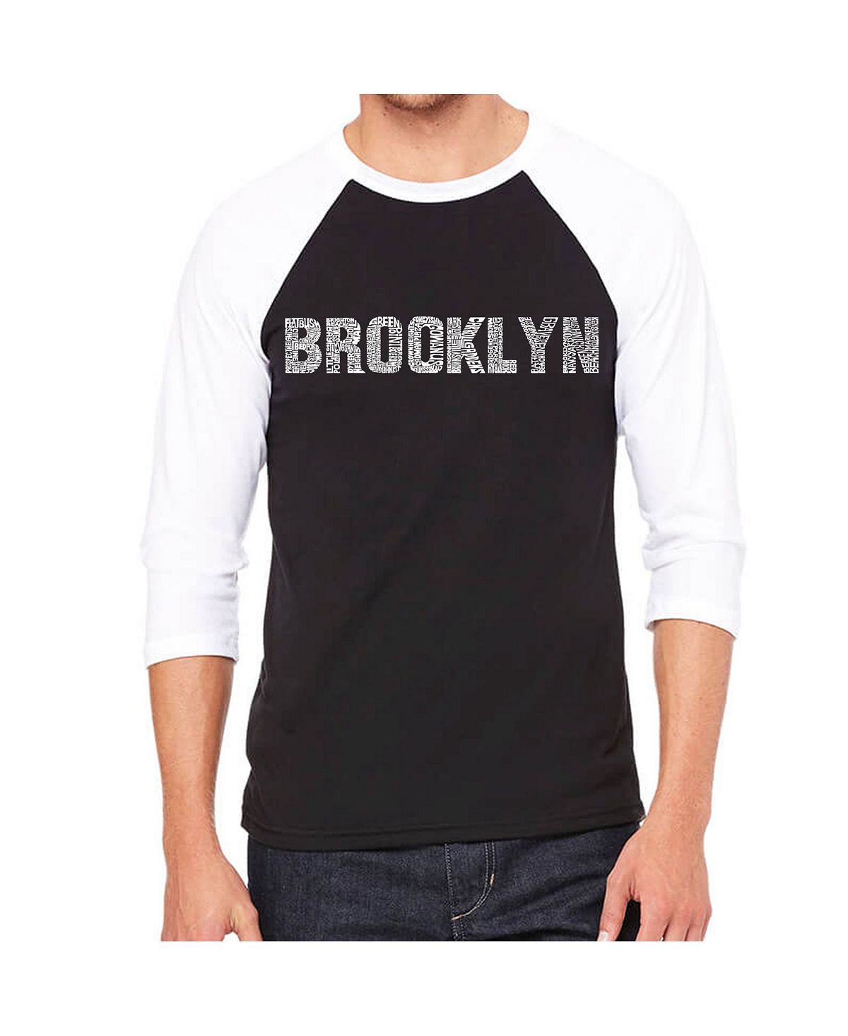 Мужская футболка реглан с надписью brooklyn neighborhoods LA Pop Art, черный