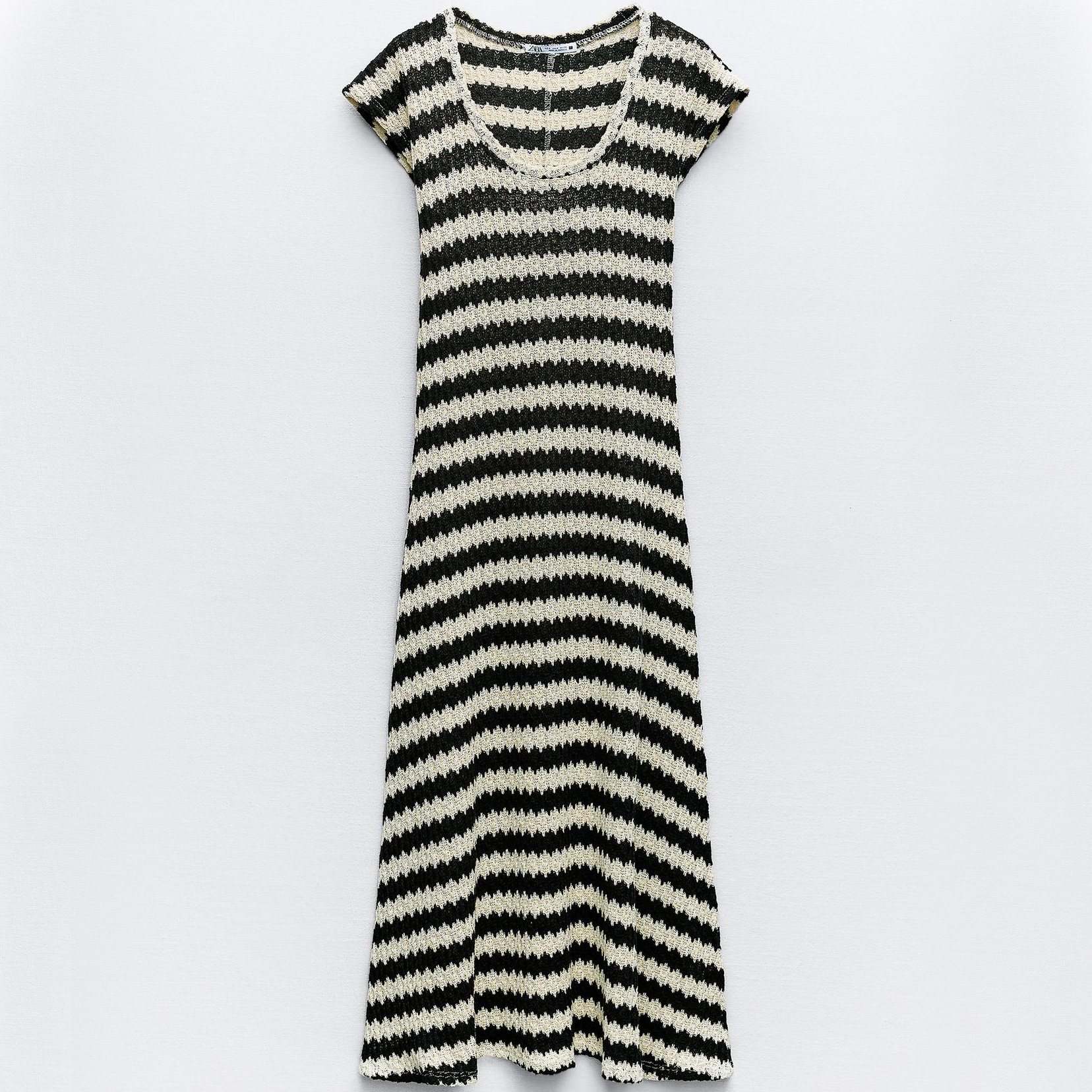 Платье Zara Striped Rustic, черный/кремово-белый платье длинное с короткими рукавами m белый