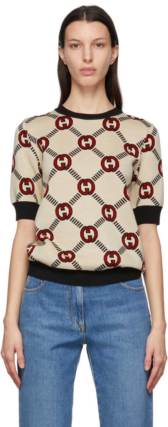

Бежевый двусторонний шерстяной свитер Interlocking G Gucci