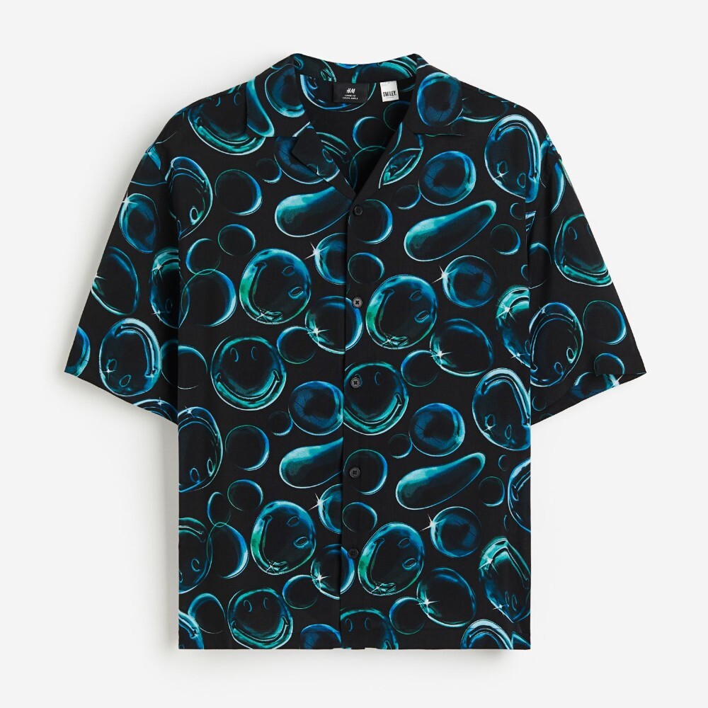 

Рубашка H&M Relaxed Fit Patterned Resort Smiley Originals, черный