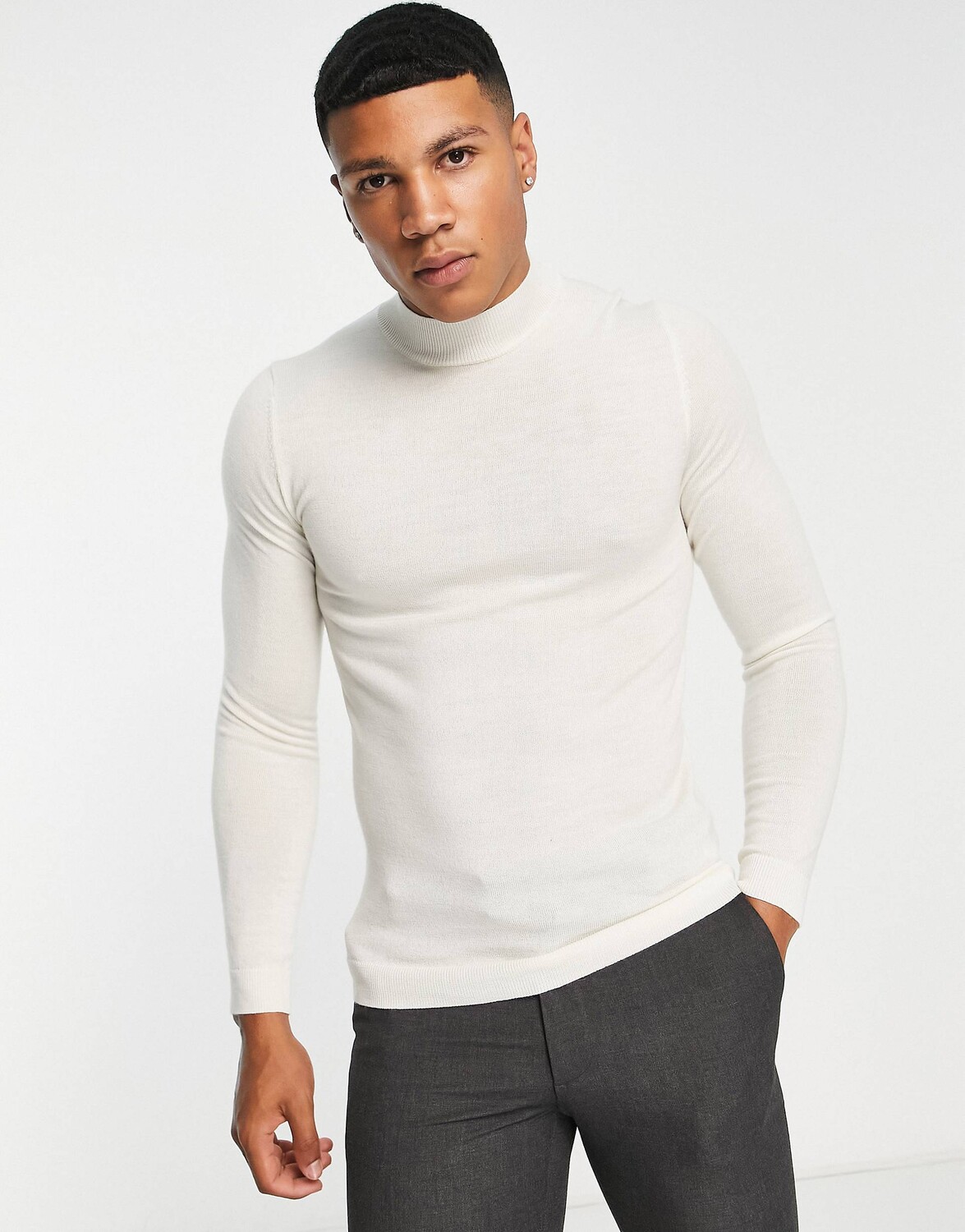 

Белая водолазка премиум-класса из мериносовой шерсти ASOS DESIGN, Белый