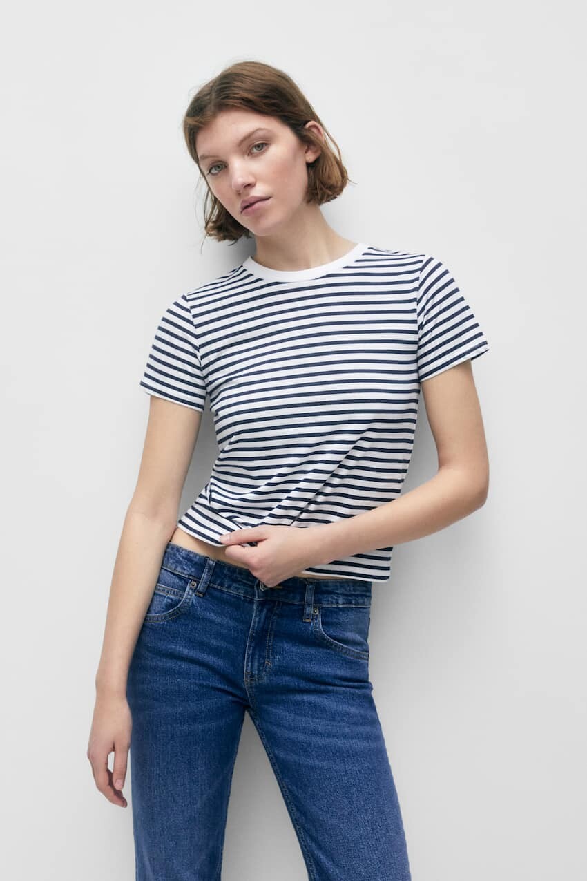 

Полосатая футболка с короткими рукавами Pull&Bear, белый
