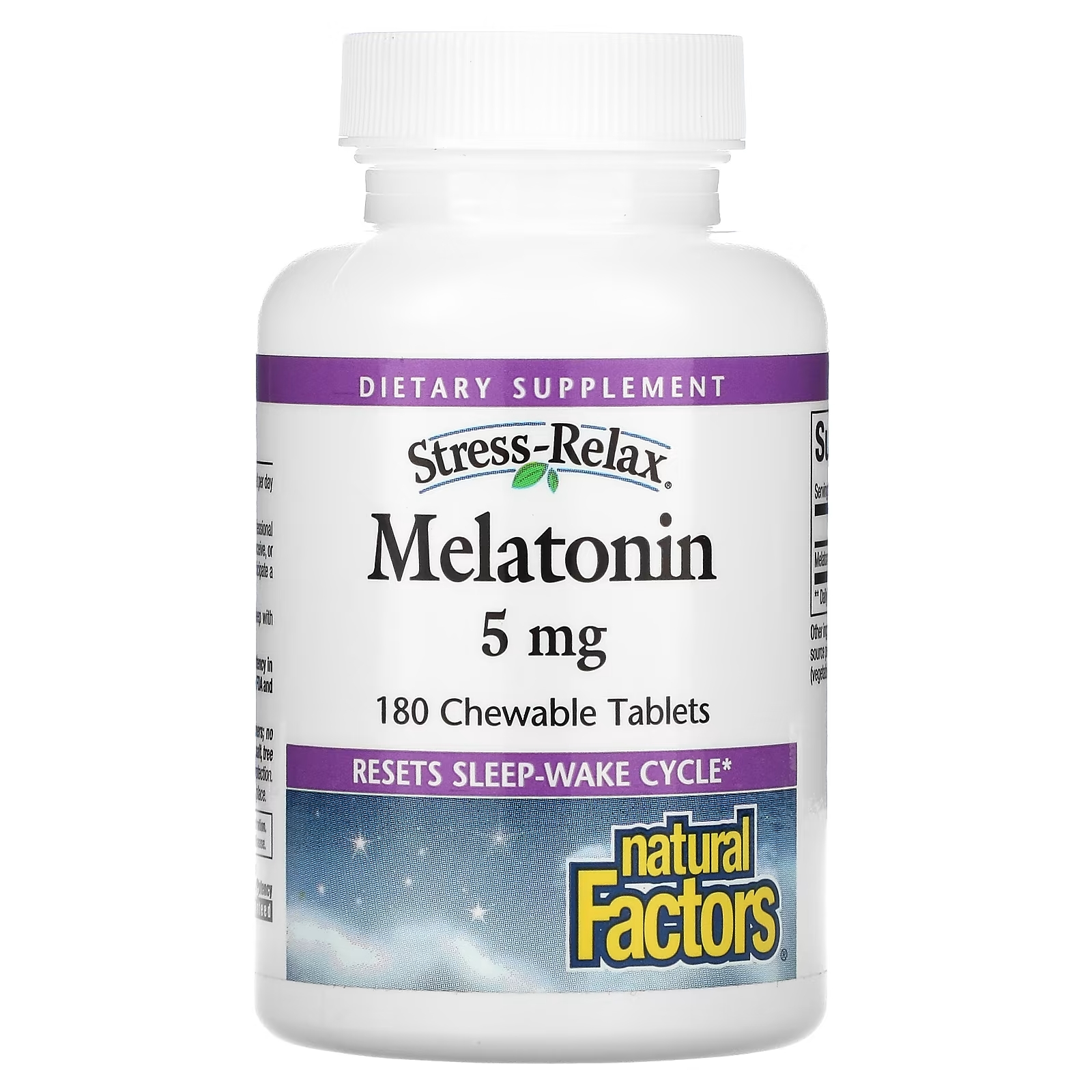 цена Natural Factors Stress-Relax мелатонин 5 мг, 180 жевательных таблеток