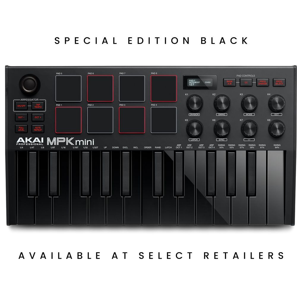 USB-клавиатура Akai MPK Mini 3B с 25 клавишами компактная, черная midi клавиатура 25 клавиш akai mpk mini mk3 red