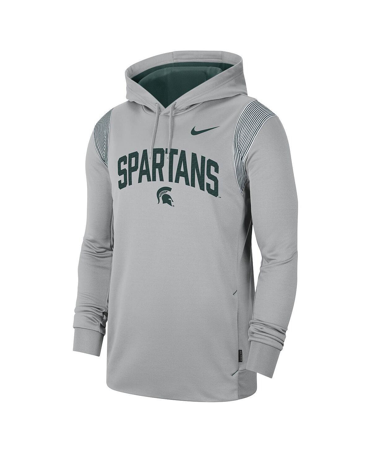 Мужская серая толстовка с капюшоном michigan state spartans 2022 game day  sideline performance pullover Nike, серый