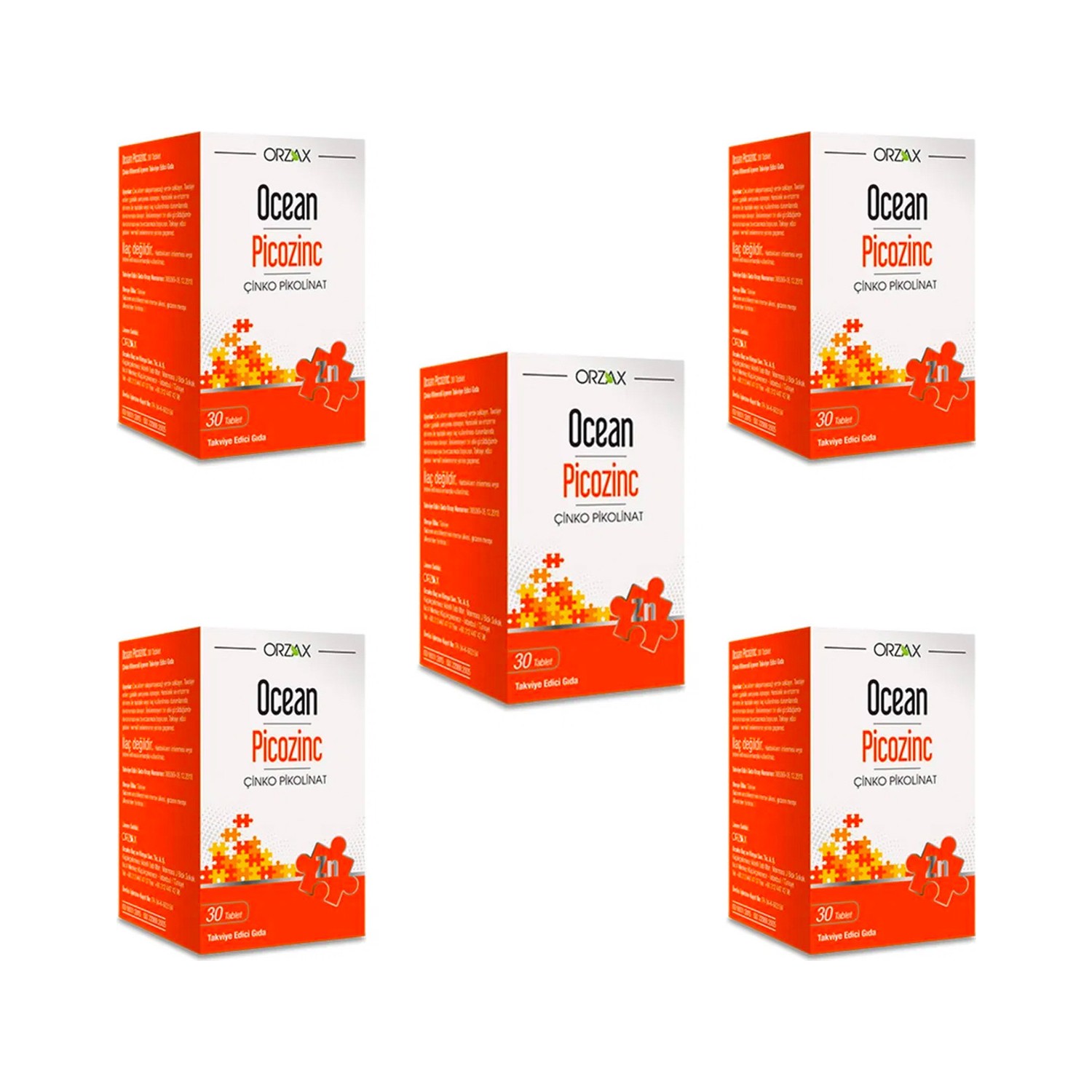 Пищевая добавка Orzax Ocean Picozinc Cinko Picolinate, 5 упаковок по 30 таблеток enada 5x 5 мг 30 таблеток