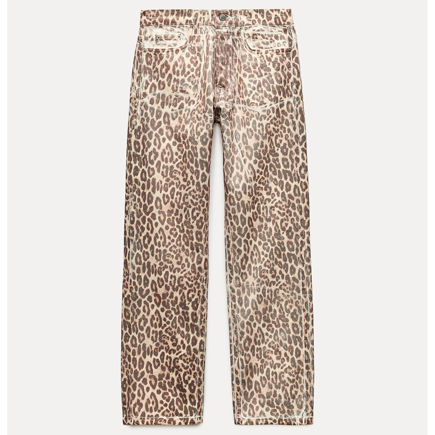 Джинсы Zara ZW Straight-Leg Mid-Rise Animal Print, коричневый