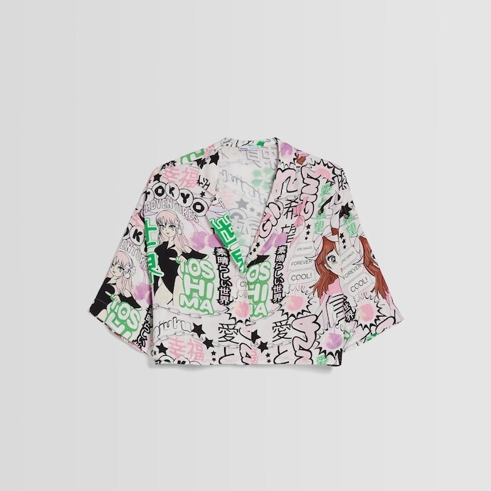 

Укороченная рубашка Bershka Printed 3/4 Sleeve, мультиколор