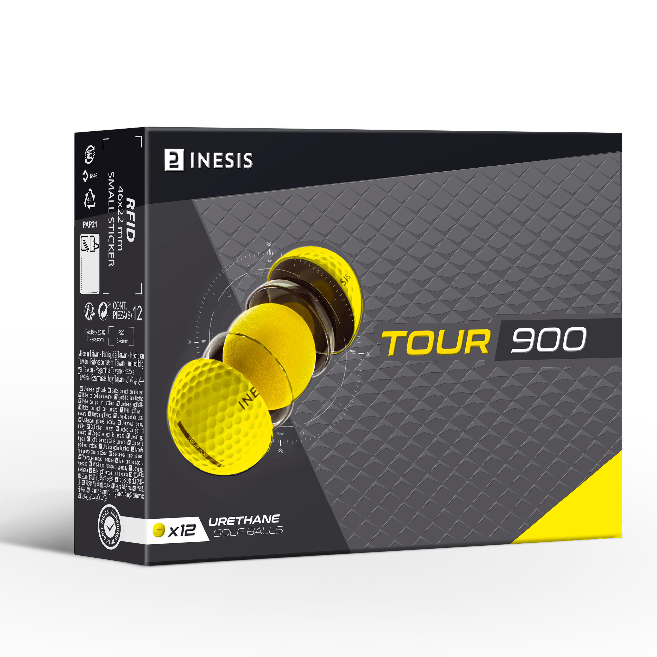 Мячи для гольфа Tour 900 12 штук желтые INESIS, желтый лазерный дальномер для гольфа 900 inesis неоново желтый