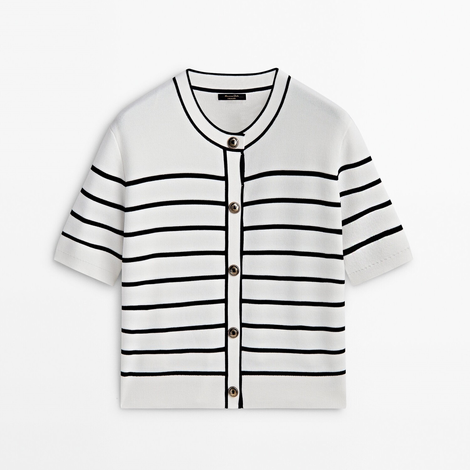 

Кардиган Massimo Dutti Striped Short Sleeve Knit, кремовый, Бежевый
