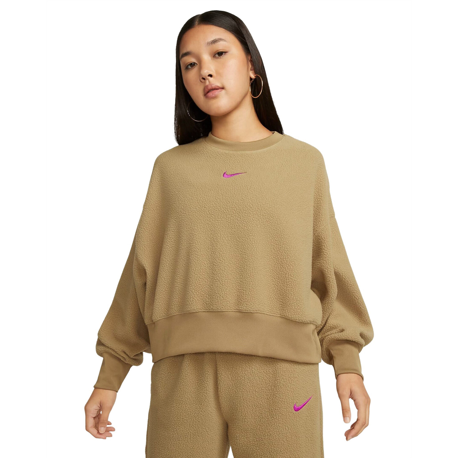 

Свитшот Nike Sportswear Plush Women's Mod Crop Crew-Neck, темно-бежевый/фиолетовый