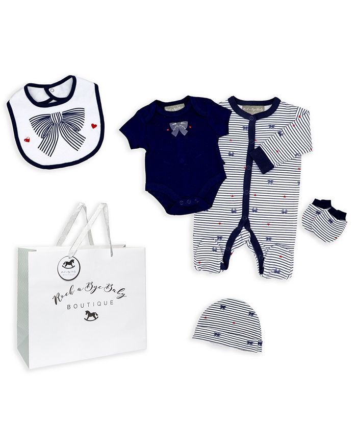 Подарочный набор из 5 предметов для маленьких девочек с бантиками Rock-A-Bye Baby Boutique, синий шапочка с бантом на 9 12 месяцев