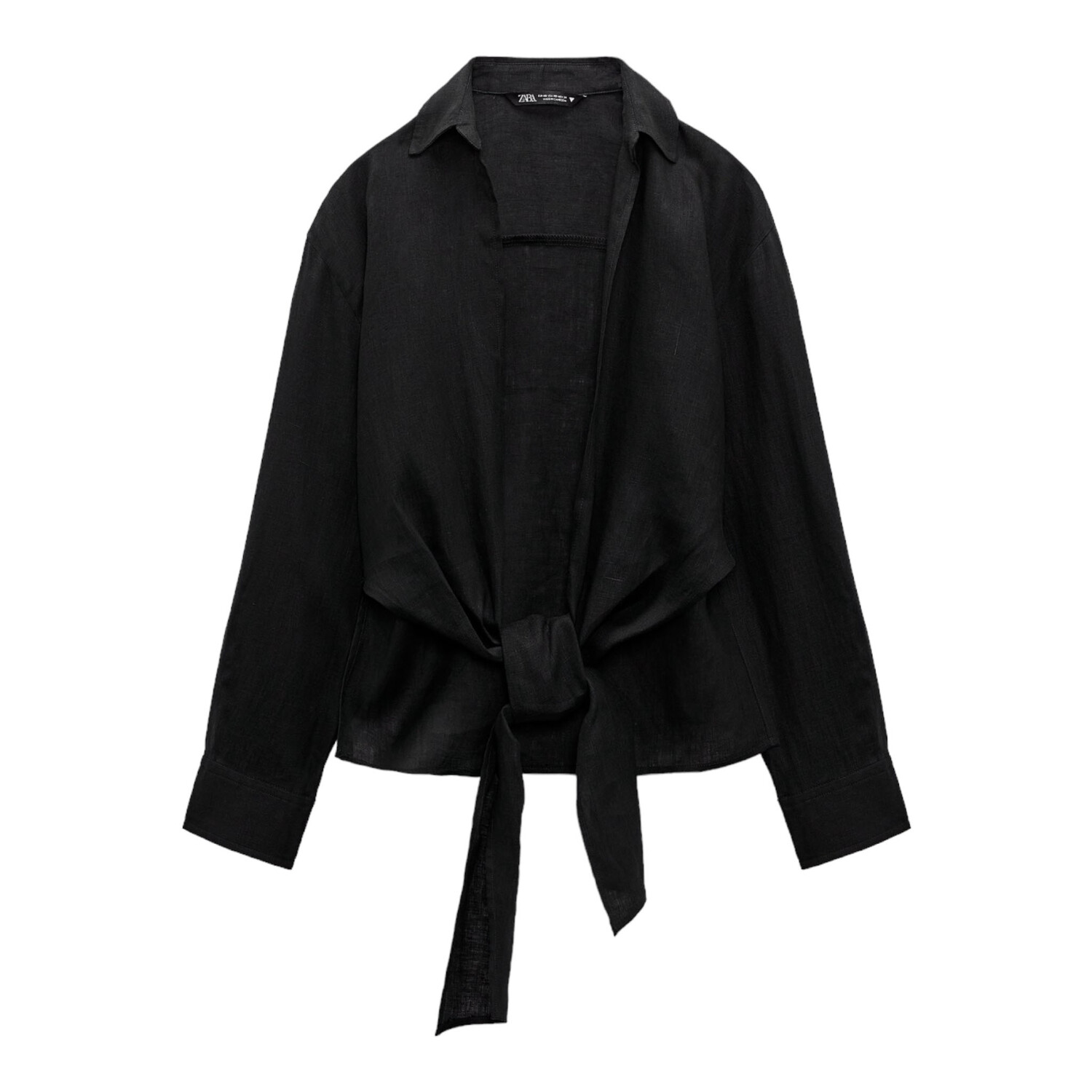 

Рубашка Zara Knotted Linen, черный
