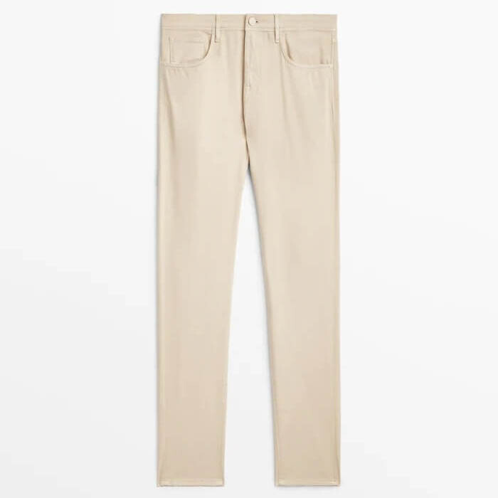 

Брюки Massimo Dutti Slim-Fit Textured Denim-Effect, бежевый