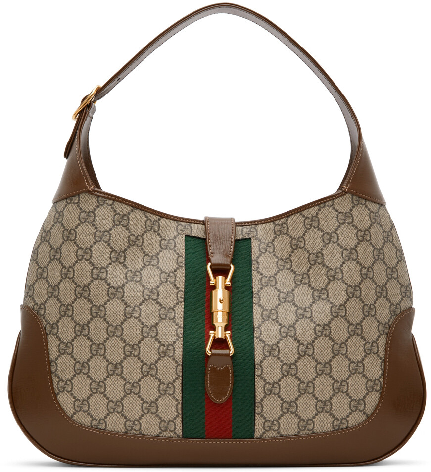 

Бежево-коричневая сумка GG Jackie 1961 среднего размера с узором GG Gucci, Коричневый