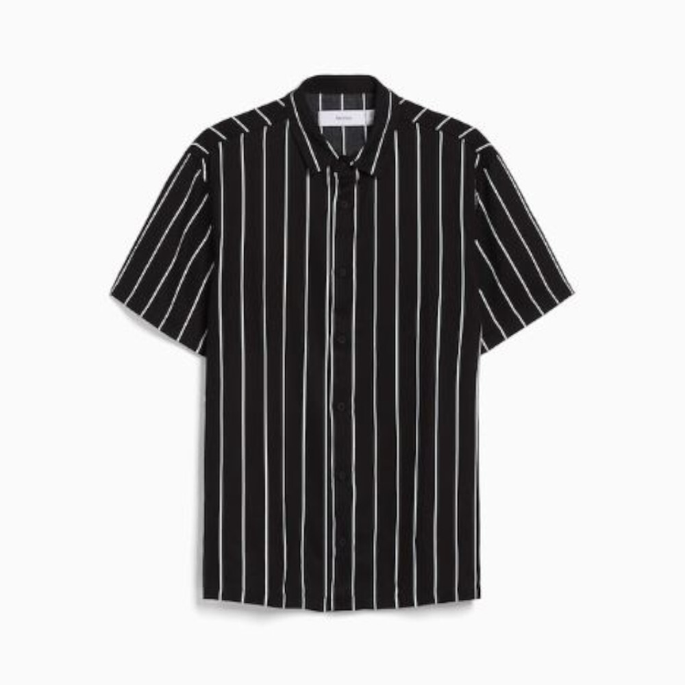 

Рубашка из твила в полоску с короткими рукавами Bershka Short Sleeve Striped Twill, черный/белый