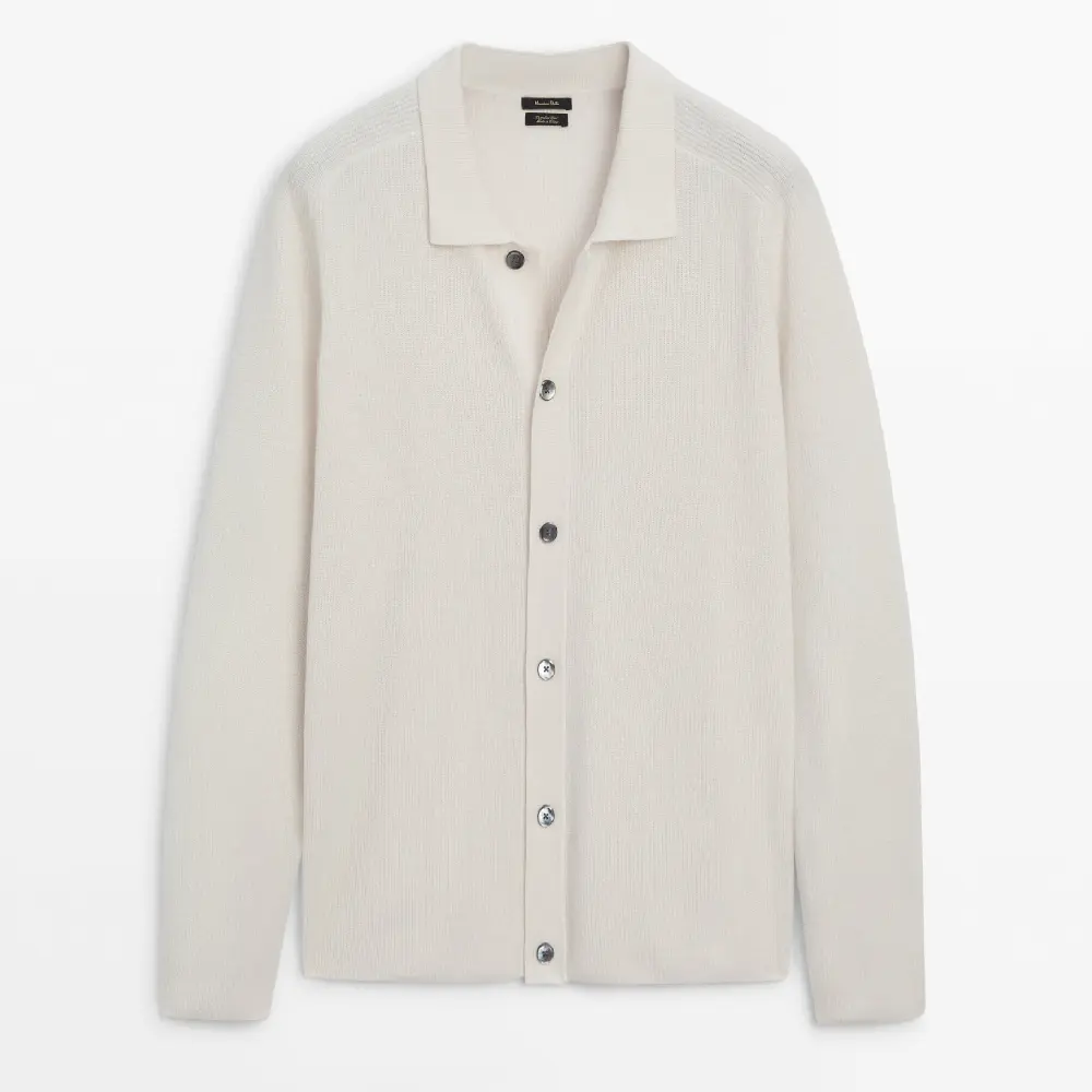 

Кардиган Massimo Dutti Knit With Shirt Collar And Buttons, кремовый