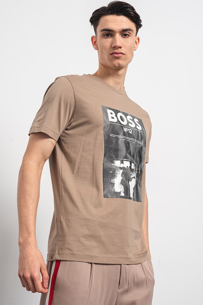 Хлопковая футболка с рисунком и логотипом Boss, черный