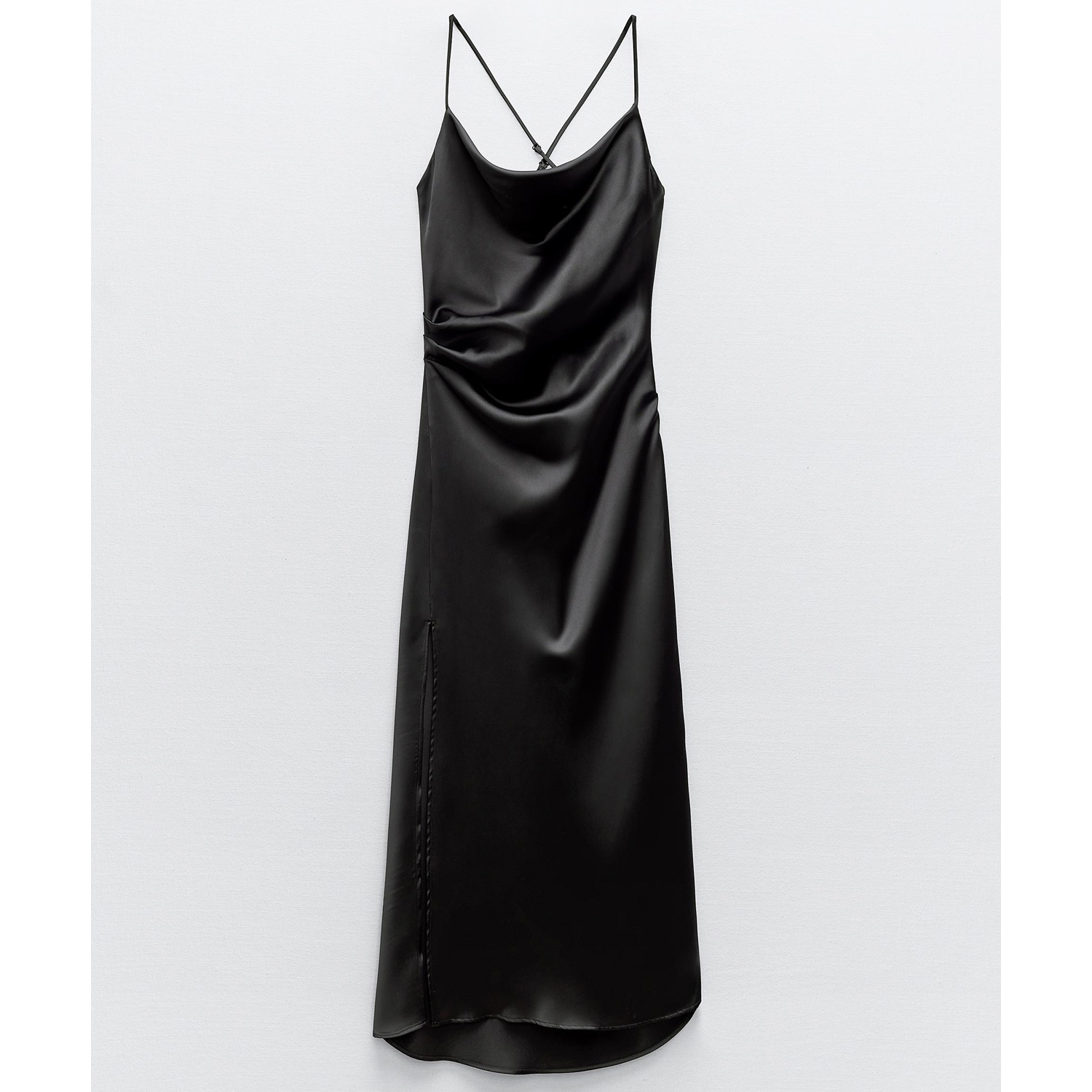 Платье Zara Satin Midi, черный платье zara satin midi черный