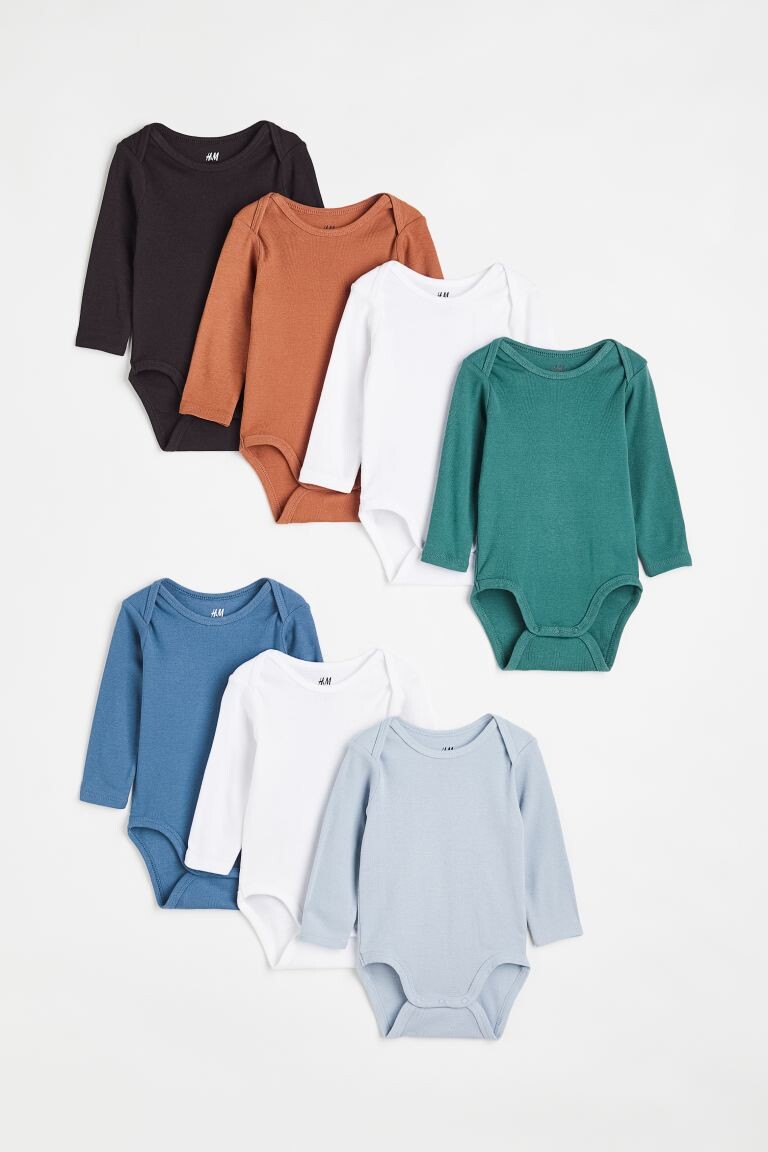 

Комплект из 7 боди с длинными рукавами H&M, бирюзовый/белый/горчичный