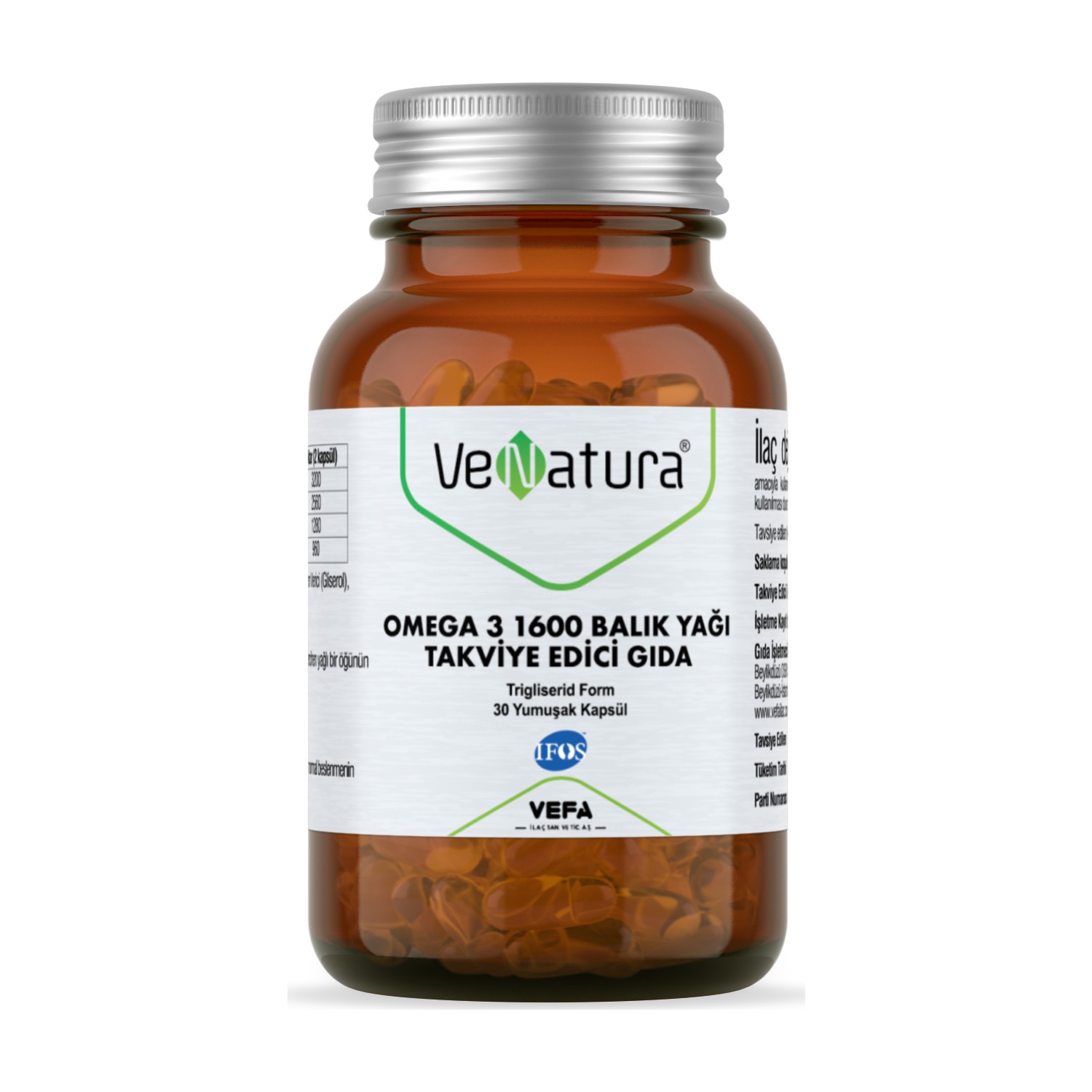 рыбий жир янтарная капля 100мл Омега-3 Venatura, 1600 мг, 30 капсул