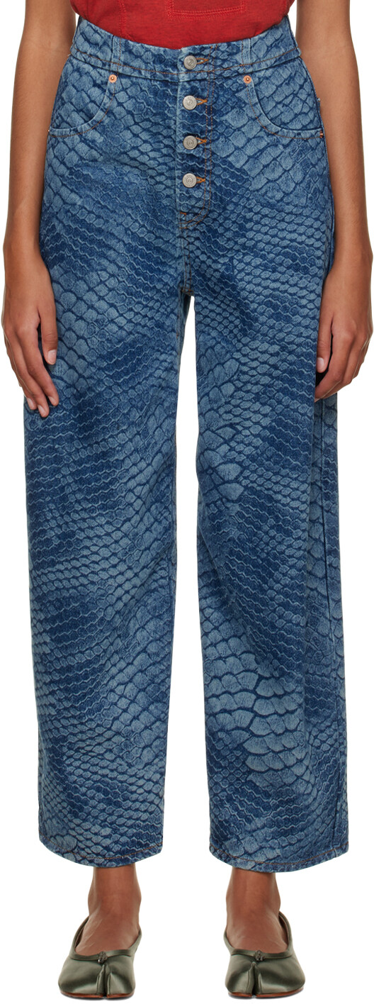 

Синие джинсы со змеиным рисунком MM6 Maison Margiela