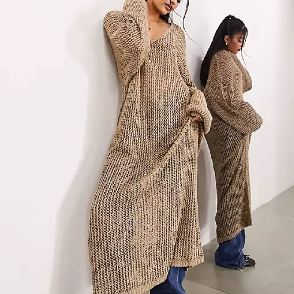 Платье Asos Edition Knit Open Stitch, бежевый