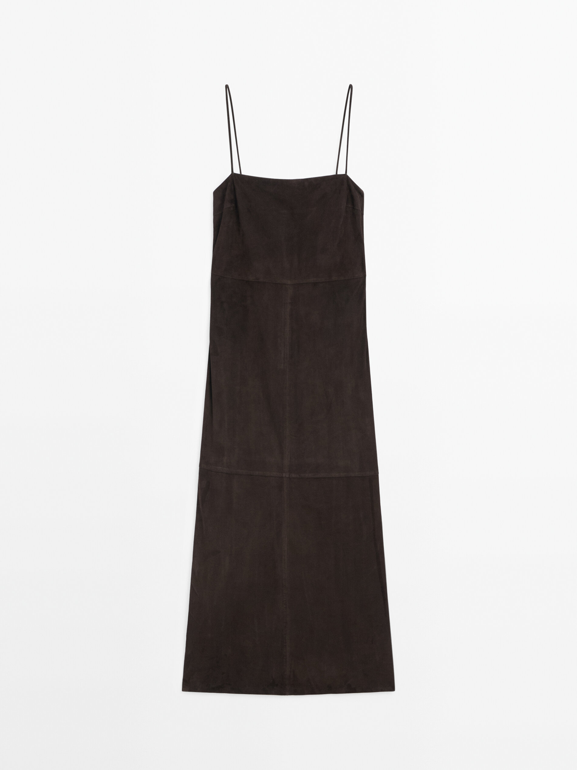 Платье Massimo Dutti Strappy Suede Leather Midi, темно-коричневый