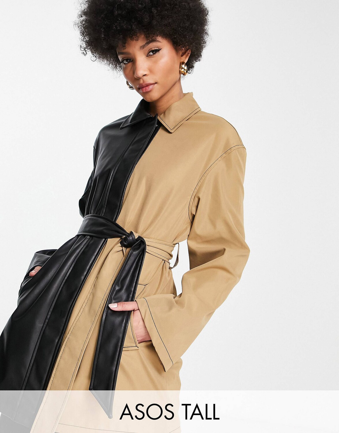 

Черная куртка с вставками из искусственной кожи ASOS DESIGN Tall, Черный