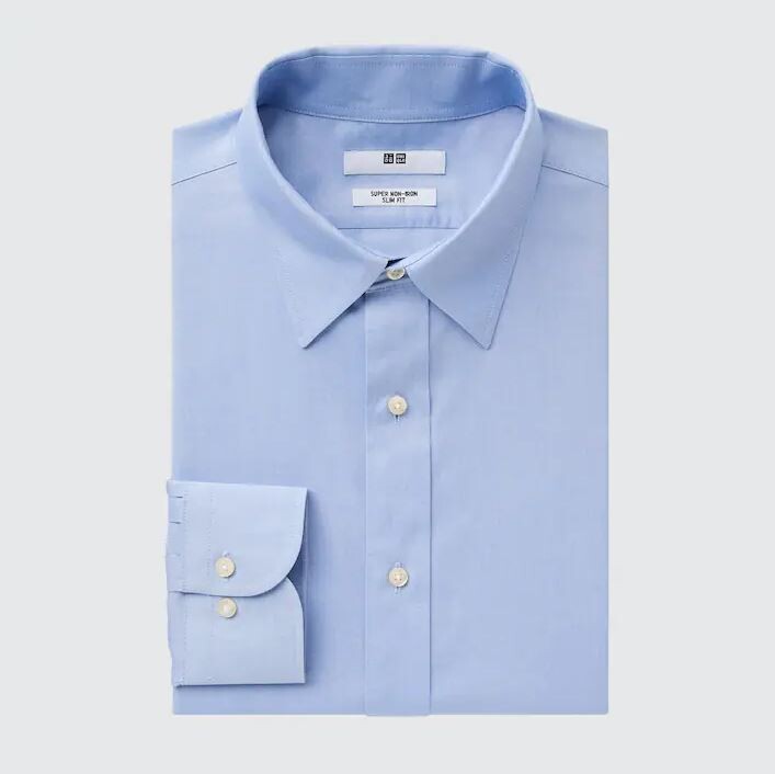 

Рубашка полуразрезной воротник Uniqlo Super Non-iron Slim Fit, светло-синий