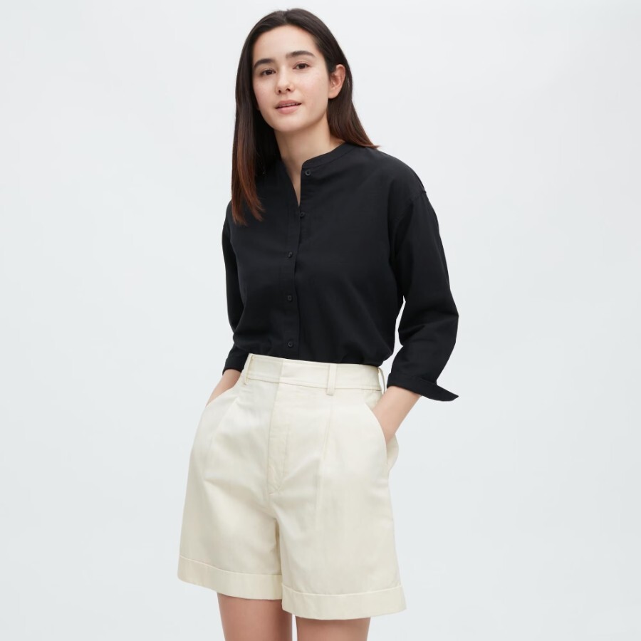 

Шорты Uniqlo Linen Blend High Waisted, белый