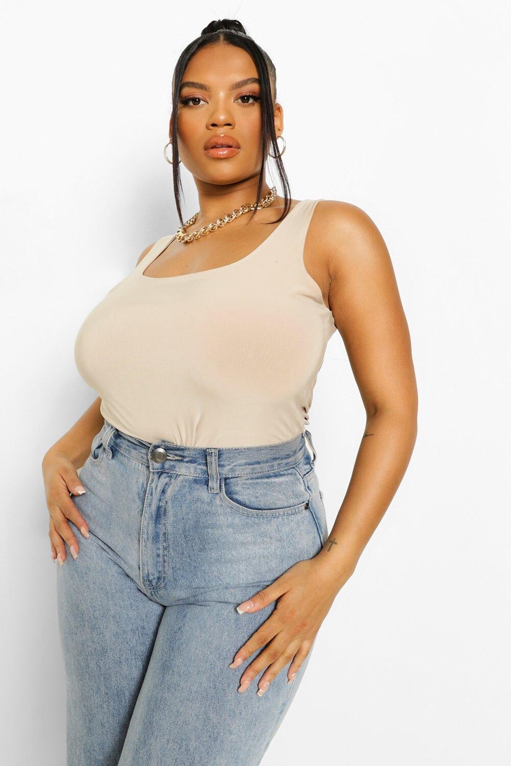 

Боди плюс двойное объединенное боди с ремешками Boohoo, серо-коричневый