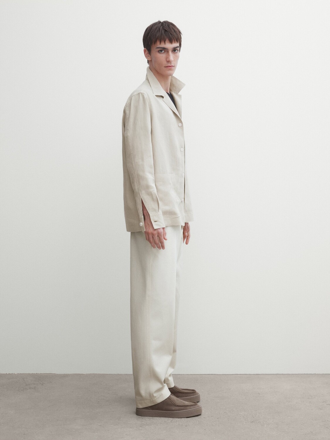 

Льняная рубашка с карманами Massimo Dutti, бежевый